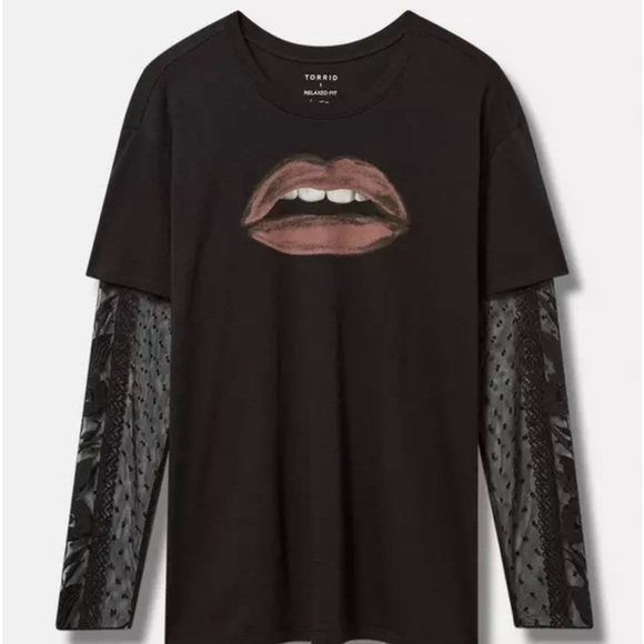 Torrid Black Tee with Lace Sleeves - Picture 3 of 11